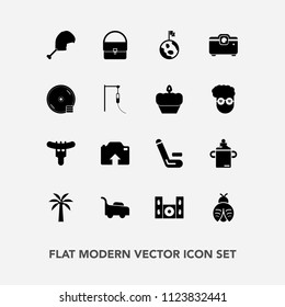 Modern, simple vector icon set with bug, speaker, dinner, dvd, grass, cinema, milk, medicine, meat, globe, bird, competitive, bottle, chicken, technology, disc, mower, cd, sausage, food, plastic icons