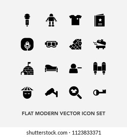 Modern, simple vector icon set with ice, safety, space, japanese, security, machine, account, young, couch, female, pictogram, shirt, clothes, woman, house, home, snow, karaoke, spaceship, song icons