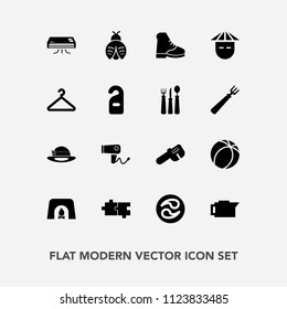 Modern, simple vector icon set with hanger, kamon, mon, game, football, boot, home, japanese, lady, dryer, repair, hair, fashion, warm, fire, young, chinese, espresso, ball, care, conditioning icons