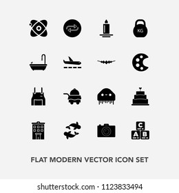 Modern, simple vector icon set with replace, photography, dessert, monster, apron, sea, cosmos, photographer, astronomy, hotel, pinafore, fire, universe, fiction, pie, child, concept, cook, room icons