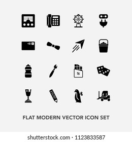 Modern, simple vector icon set with achievement, signal, wireless, casino, water, phone, penguin, radio, winner, electricity, animal, eye, brush, chocolate, food, antenna, cargo, pencil, award icons