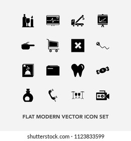 Modern, simple vector icon set with food, dish, video, healthy, accident, paper, dentist, sign, document, glass, annual, truck, dinner, car, drink, film, mediterranean, wine, vehicle, tow, heart icons