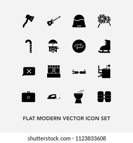 Modern, simple vector icon set with guitar, replace, office, cap, van, iron, chat, work, market, closed, music, oxygen, white, sweet, tool, vehicle, health, fashion, substitute, clothing, candy icons