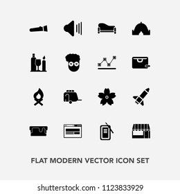 Modern, simple vector icon set with ink, cake, market, sound, bonfire, transportation, suzuri, dessert, audio, torch, home, cherry, campfire, supermarket, food, store, flame, volume, night, web icons