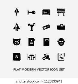Modern, simple vector icon set with internet, monster, sign, pork, postage, pig, book, table, chair, phone, exclamation, business, house, post, swine, field, door, finance, mail, letter, paper icons