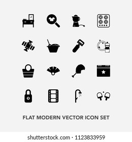 Modern, simple vector icon set with clothing, drink, game, teapot, japanese, event, shower, breakfast, bathroom, tea, video, style, kitchen, star, bath, oven, film, chicken, water, bird, fashion icons