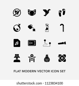 Modern, simple vector icon set with astronomy, paper, map, diaper, fly, origami, dentist, flashlight, lamp, nurse, bug, healthy, baby, dental, torch, bank, culture, money, taiko, space, sound icons