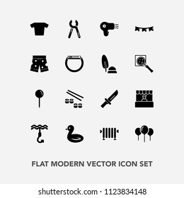 Modern, simple vector icon set with decoration, hook, water, service, repair, fish, pin, boiler, japan, hairdryer, food, fashion, clothing, salmon, cutlery, dryer, celebration, sushi, holiday icons