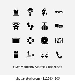 Modern, simple vector icon set with play, dinner, computer, extreme, sound, magic, kitchen, music, sorcery, activity, map, media, kayaking, food, cooking, parachuting, destination, online, soup icons