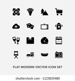 Modern, simple vector icon set with astronomy, forest, motorbike, nature, food, sausage, seat, oven, biker, fashion, floral, truck, rider, meat, hotdog, drink, textbook, red, new, glass, alcohol icons