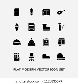 Modern, simple vector icon set with comfortable, vacation, file, fridge, patient, interior, household, bar, dentist, elevator, karaoke, dental, musical, chair, save, cake, headwear, voice, song icons