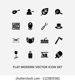 Modern, simple vector icon set with ice, pan, sign, guitar, drum, library, baby, travel, tree, cooking, screwdriver, news, plant, dessert, tool, nature, food, account, cream, construction, drop icons