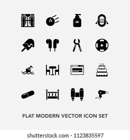 Modern, simple vector icon set with home, bowling, rocket, sport, soap, pin, ball, liquid, medical, baby, clean, technology, fun, sweet, travel, table, interior, business, pill, chair, window icons