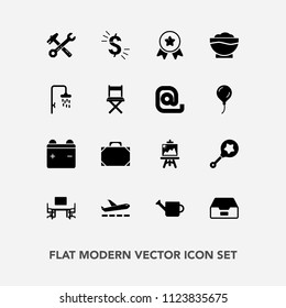 Modern, simple vector icon set with child, place, wrench, table, toy, office, can, dollar, chef, plant, spanner, battery, usd, art, baby, work, full, currency, infant, file, food, winner, object icons