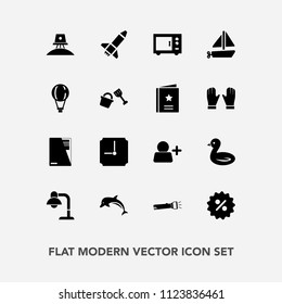 Modern, simple vector icon set with sky, sign, science, transportation, rocket, decoration, boat, document, add, flashlight, extreme, parachuting, parachute, travel, paper, lamp, sale, animal icons