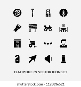 Modern, simple vector icon set with microphone, estate, king, kamon, web, training, up, japanese, privacy, flag, motel, happy, audio, holiday, hotel, label, presentation, wheelchair, sound, boy icons