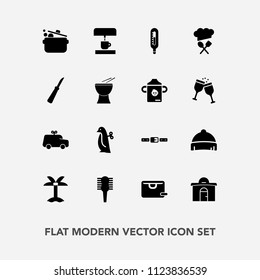 Modern, simple vector icon set with hat, clothing, headwear, brush, music, sale, house, car, estate, childhood, restaurant, percussion, business, children, beauty, hair, comb, temperature, toy,  icons