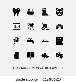 Modern, simple vector icon set with bath, pull, food, footwear, casino, lollipop, leather, library, up, office, valentine, kid, health, fashion, baby, romance, success, literature, dice, heart icons