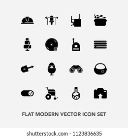 Modern, simple vector icon set with kitchen, disc, business, cook, fitness, disk, cake, object, , helmet, easter, holiday, sweet, table, doughnut, rucksack, desk, bag, dessert, decoration, sport icons