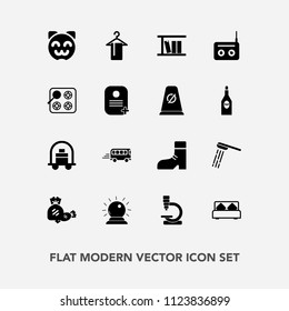 Modern, simple vector icon set with transportation, sweet, sorcery, asian, candy, radio, speed, magic, music, lollipop, kitty, road, water, transport, bedroom, hygiene, science, white, bed, bath icons