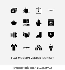 Modern, simple vector icon set with abc, sport, download, accessory, file, kitchen, shipping, coffee, breakfast, care, diaper, housework, sign, object, kimono, teapot, costume, cafe, machine icons
