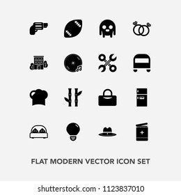 Modern, simple vector icon set with bulb, american, nature, firearm, chef, weapon, restaurant, plant, fiction, bedroom, ring, handgun, bag, bamboo, ball, cowboy, asian, hat, food, kitchen, sport icons