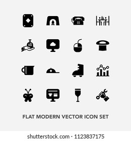 Modern, simple vector icon set with headwear, drink, transparent, ecommerce, chart, restaurant, home, fire, hat, builder, trend, insect, container, business, clothing, game, beauty, industry icons