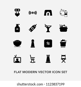 Modern, simple vector icon set with office, letter, cleaner, christmas, elegance, energy, broom, television, seat, meal, technology, postage, fireplace, stamp, soap, white, game, food, post, tie icons