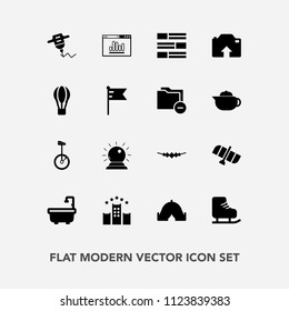 Modern, simple vector icon set with business, analytics, winter, hotel, upload, skating, toilet, equipment, parachute, sign, orbit, sorcery, website, hand, magic, ice, outdoor, transport, work icons