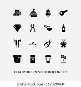 Modern, simple vector icon set with sweet, dentist, drill, shirt, dessert, white, balloon, hanger, butterfly, kitchen, beauty, arctic, real, ice, fridge, snow, insect, pie, freezer, igloo, air icons