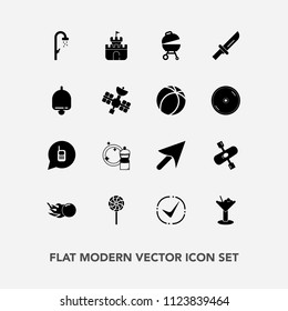 Modern, simple vector icon set with check, cleaner, white, bar, sand, cutlery, cocktail, fork, lollipop, hygiene, cursor, bathroom, phone, astronomy, ringing, kayaking, communication, equipment icons