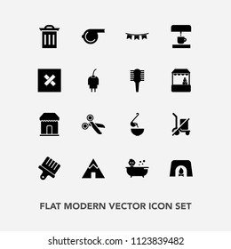 Modern, simple vector icon set with soup, holiday, brush, shipping, equipment, send, fireplace, shower, adventure, object, dinner, tool, sale, referee, scale, home, shop, baby, sport, child, cut icons