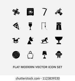 Modern, simple vector icon set with wash, builder, automobile, search, ufo, spacecraft, cute, radio, lamp, signal, sale, food, spanner, interior, toy, child, baby, orbit, car, antenna, duck, bag icons