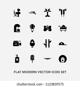 Modern, simple vector icon set with happy, hat, fun, easter, camera, holiday, plant, necklace, spring, table, departure, accessory, film, video, bamboo, cap, character, summer, jewelry, clown icons