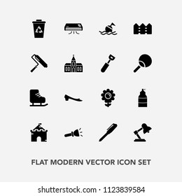 Modern, simple vector icon set with blossom, tower, castle, light, stationery, recycling, roller, paint, spring, floral, architecture, life, conditioner, waste, spray, fence, nature, cold, ice icons