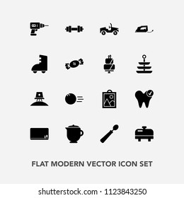 Modern, simple vector icon set with teapot, boiler, heater, water, hot, electric, equipment, education, fun, drink, space, exploration, school, tea, healthy, drill, car, dinner, iron, science icons