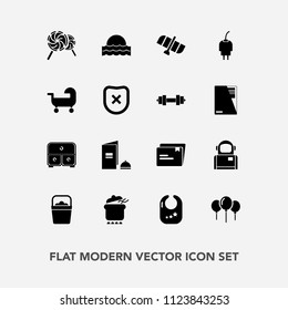 Modern, simple vector icon set with file, planet, book, candy, cosmos, birthday, decoration, dish, drawer, pot, sunrise, celebration, water, bucket, technology, orbit, charger, station, sunset icons