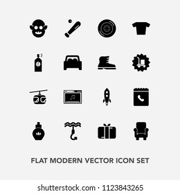 Modern, simple vector icon set with monster, blue, bottle, wheel, league, chair, sport, fashion, aroma, paint, box, launch, armchair, online, internet, holiday, perfume, rail, clothes, ball, car icons