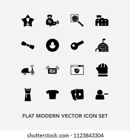 Modern, simple vector icon set with check, internet, winter, search, security, message, award, bike, dress, website, food, shirt, delete, bicycle, bow, find, clothing, warm, first, play, cold icons