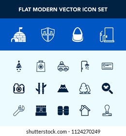 Modern, simple vector icon set with lava, igloo, payment, retail, photo, crater, photographer, petrol, photography, fuel, nature, gasoline, gas, camera, bamboo, bag, celebration, landscape, fun icons