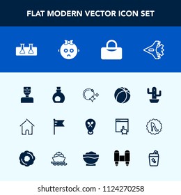Modern, simple vector icon set with jet, house, airplane, cute, aircraft, sky, hospital, healthy, science, football, olive, star, architecture, bag, national, oil, restaurant, laboratory, test icons