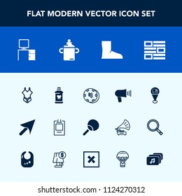 Modern, simple vector icon set with food, news, work, location, care, summer, table, plastic, nutrition, woman, sport, speaker, sign, leisure, gambling, boot, bikini, desk, milk, health, hygiene icons