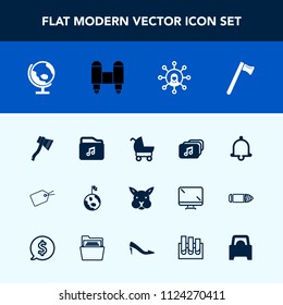 Modern, simple vector icon set with space, nature, baby, bunny, rabbit, vehicle, animal, white, display, tag, pram, wrench, carriage, spanner, file, earth, car, global, music, planet, stroller icons