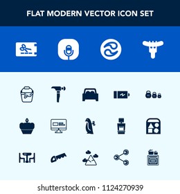 Modern, simple vector icon set with kilogram, japanese, toy, website, price, dinner, meat, power, sausage, penguin, food, vehicle, clean, hammer, container, sweet, weight, dessert, japan, bucket icons