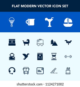 Modern, simple vector icon set with horse, alcohol, extreme, baby, creative, vessel, landscape, child, sea, boat, parachuting, luggage, space, store, play, science, bag, baggage, food, nature icons
