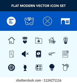 Modern, simple vector icon set with work, cocktail, money, electricity, architecture, bulb, app, mobile, paper, button, chart, building, business, lamp, menu, office, finance, financial, sign icons