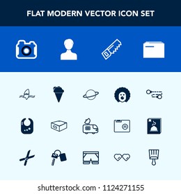 Modern, simple vector icon set with surfing, infant, television, business, child, paper, account, construction, holiday, toy, satellite, file, dessert, tv, clown, chain, photo, sweet, profile icons