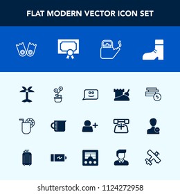 Modern, simple vector icon set with steam, juice, leaf, white, hot, footwear, kettle, drink, kitchen, bank, nature, equipment, sign, glass, liquid, cocktail, investment, achievement, account icons