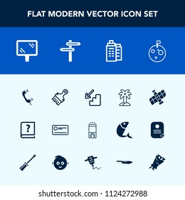 Modern, Simple Vector Icon Set With Planet, Nature, Downstairs, Moon, Astronaut, Orbit, Luxury, Palm, Real, Tropical, Hotel, Up, Estate, Road, Telephone, Summer, Book, Upstairs, Flag, Leaf, Down Icons