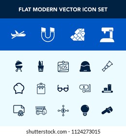 Modern, simple vector icon set with glasses, sky, food, astronomy, sos, hygiene, dental, headwear, phone, clothing, fashion, toothbrush, airplane, pretty, professional, geography, style, space icons